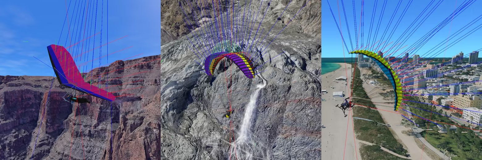 Physics debug view showing lift and drag forces on each wing cell