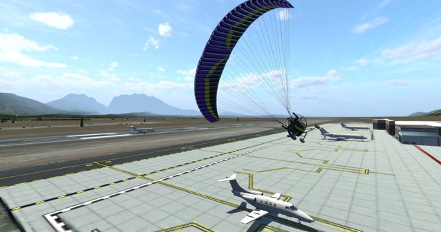 Paramotor at an airport runway